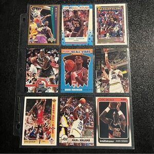 VINTAGE NBA Basketball Sheet of 9 Cards Malone Magic Barkley Robinson‎